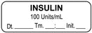 Medical Use Labels - Anesthesia Label, Insulin 100 Units/mL Date Time Initial, 1-1/2" x 1/2"