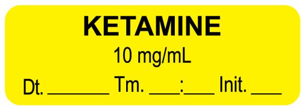 Medical Use Labels - Anesthesia Label, Ketamine 10mg/mL Date Time Initial, 1-1/2" x 1/2"