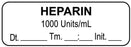 Medical Use Labels - Anesthesia Label, Heparin 1000 Units/mL Date Time Initial, 1-1/2" x 1/2"