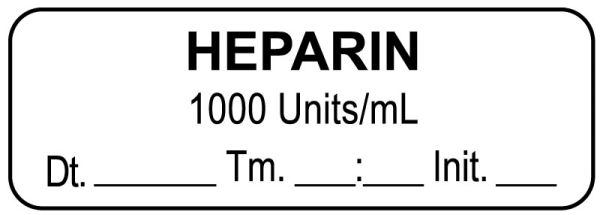 Medical Use Labels - Anesthesia Label, Heparin 1000 Units/mL Date Time Initial, 1-1/2" x 1/2"