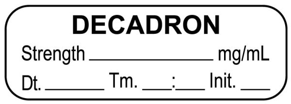 Medical Use Labels - Anesthesia Label, Decadron mg/mL Date Time Initial, 1-1/2" x 1/2"