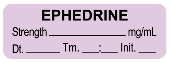 Medical Use Labels - Anesthesia Label, Ephedrine mg/mL DTI 1-1/2" x 1/2"