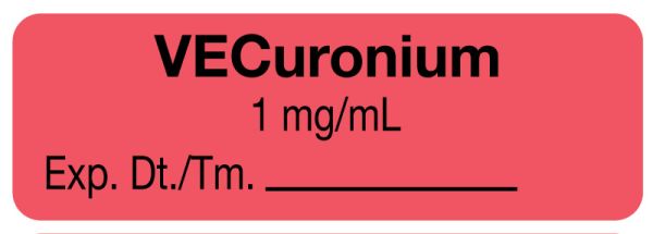 Medical Use Labels - Anesthesia Label, Vecuronium 1mg/mL, 1-1/2" x 1/2"