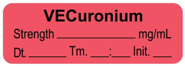 Medical Use Labels - Anesthesia Label, Vecuronium mg/mL Date Time Initial, 1-1/2" x 1/2"