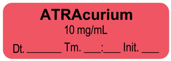 Medical Use Labels - Anesthesia Label, Atracurium 10 mg/mL Date Time Initial, 1-1/2" x 1/2"