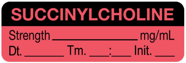 Medical Use Labels - Anesthesia Label, Succinylcholine mg/mL Date Time Initial, 1-1/2" x 1/2"