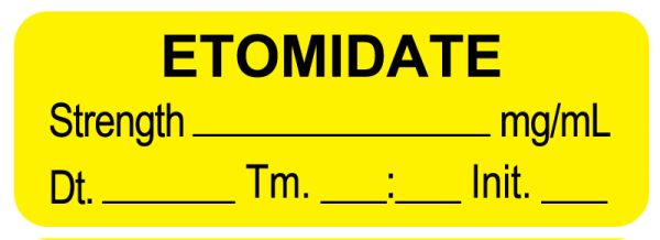 Medical Use Labels - Anesthesia Label, Etomidate mg/mL DTI 1-1/2" x 1/2"