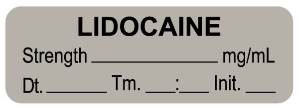 Medical Use Labels - Anesthesia Label, Lidocaine mg/mL Date Time Initial, 1-1/2" x 1/2"