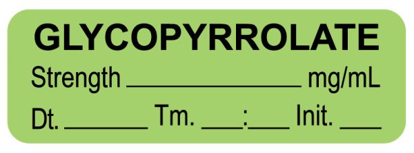 Medical Use Labels - Anesthesia Label, Glycopyrrolate mg/mL Date Time Initial, 1-1/2" x 1/2"