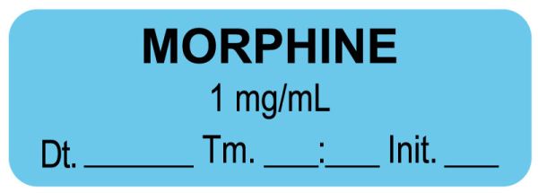 Medical Use Labels - Anesthesia Label, Morphine 1mg/mL Date Time Initial, 1-1/2" x 1/2"