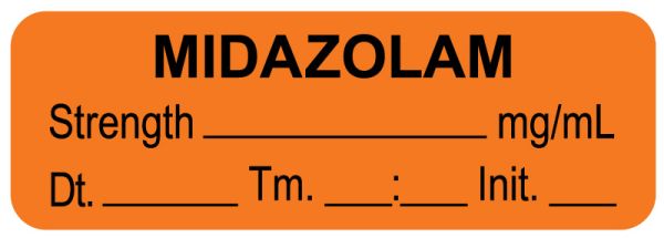 Medical Use Labels - Anesthesia Label, Midazolam mg/mL Date Time Initial, 1-1/2" x 1/2"