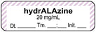 Medical Use Labels - Anesthesia Label, Hydralazine 20 mg/mL Date Time Initial, 1-1/2" x 1/2"