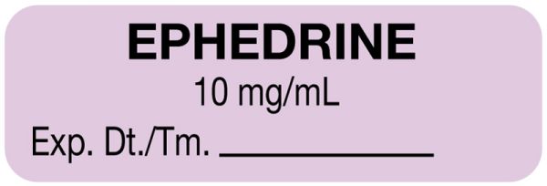 Medical Use Labels - Anesthesia Label, Ephedrine 10 mg/mL , 1-1/2" x 1/2"