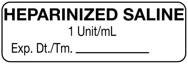 Medical Use Labels - Anesthesia Label, Heparanized Saline 1 Unit/mL , 1-1/2" x 1/2"