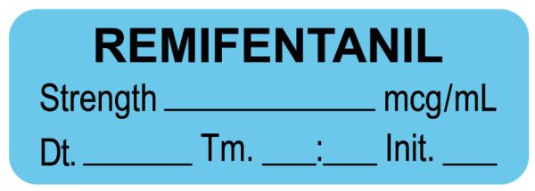 Medical Use Labels - Anesthesia Label, Remifentanil mcg/mL Date Time Initial, 1-1/2" x 1/2"