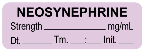 Medical Use Labels - Anesthesia Label, Neosynephrine mg/mL Date Time Initial, 1-1/2" x 1/2"