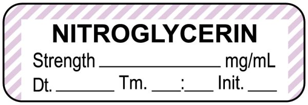 Medical Use Labels - Anesthesia Label, Nitroglycerin mg/mL Date Time Initial, 1-1/2" x 1/2"