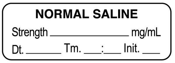 Medical Use Labels - Anesthesia Label, Normal Saline mg/mL Date Time Initial, 1-1/2" x 1/2"