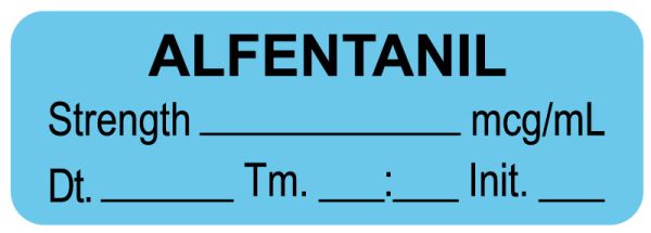 Medical Use Labels - Anesthesia Label, Alfentanil mcg/mL Date Time Initial, 1-1/2" x 1/2"