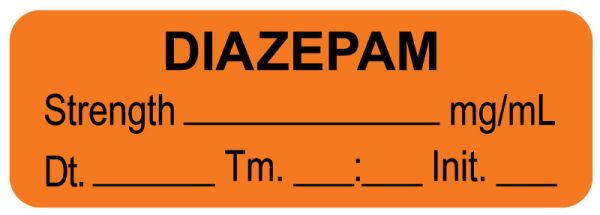 Medical Use Labels - Anesthesia Label, Diazepam mg/mL Date Time Initial, 1-1/2" x 1/2"