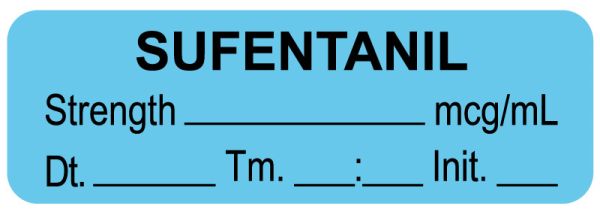 Medical Use Labels - Anesthesia Label, Sufentanil mcg/mL Date Time Initial, 1-1/2" x 1/2"