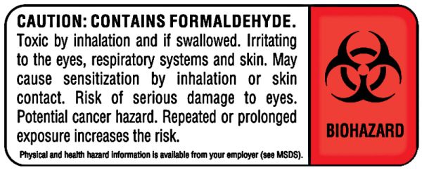 Medical Use Labels - Formaldehyde Warning Label, 2-1/4" x 7/8"