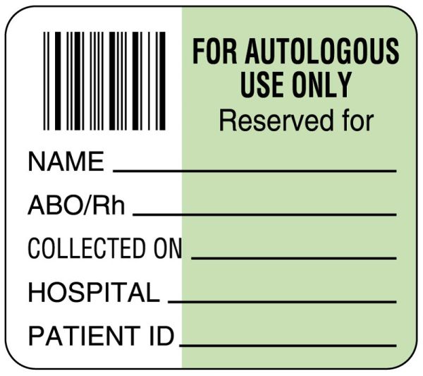 Medical Use Labels - Autologous Blood label, 1-7/10" x 1-1/2"