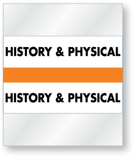 Medical Use Labels - Color-Coded Chart Divider Tabs - Orange - "History & Physical", 1-1/2" x 1-1/4"