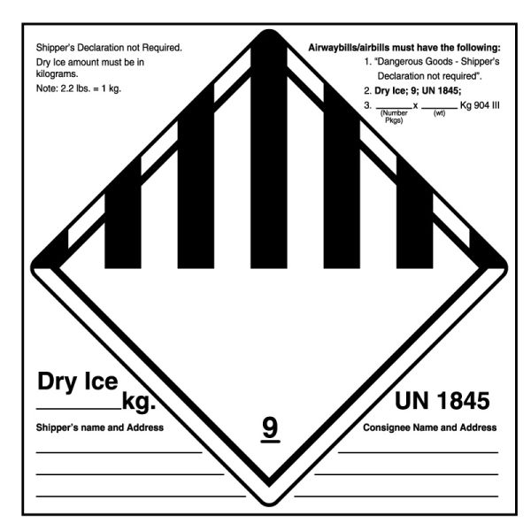 Medical Use Labels - UN1845 Dry Ice Shipping Label, 6" x 6"