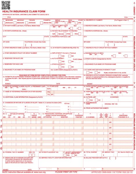 Medical Use Labels - HCFA Laser Printer Compatible Insurance Claim Form, 8-1/2" x 11"