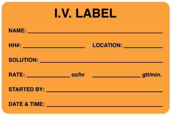 Medical Use Labels - Fluorescent Orange IV Medication Added Label, 3" x 2"