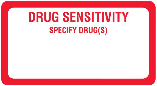 Medical Use Labels - Drug Sensitivity Alert Label, 3" x 1-5/8"