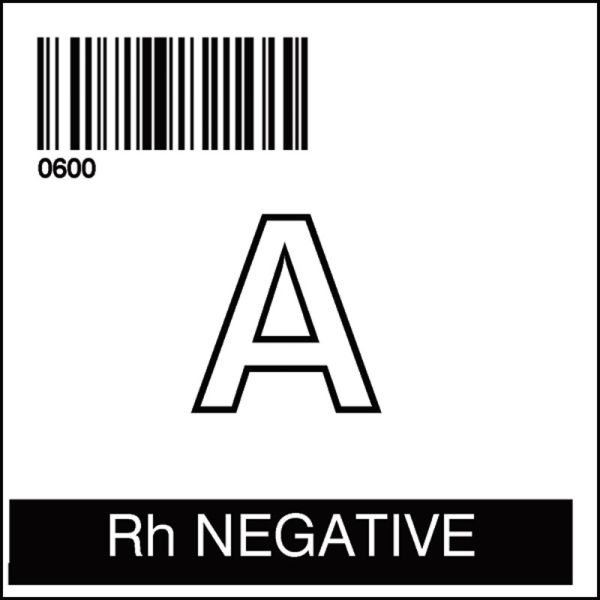 Medical Use Labels - ISBT 128 Blood Label, A RH NEG, 2" X 2"