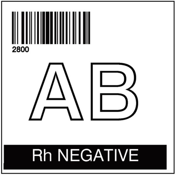 Medical Use Labels - ISBT 128 Blood Label, AB RH NEG 2 X 2