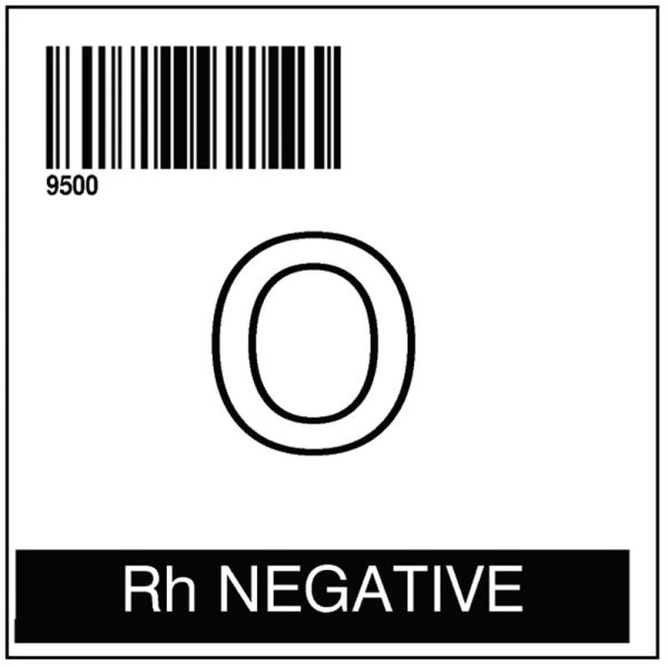 Medical Use Labels - ISBT 128 Blood Label, O RH NEG 2 X 2