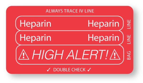 Medical Use Labels - HEPARIN, Piggyback Line Identification Label, 3-1/4" x 1-3/4"