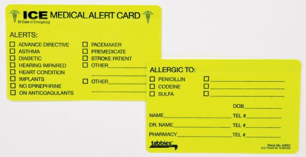 Medical Use Labels - Medical Alert Card, 3 3/8" x 2 1/8"