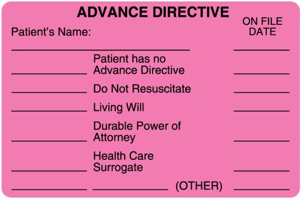 Medical Use Labels - Advanced Directive Label, 4" x 2-5/8"