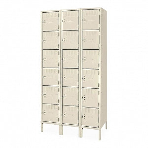 Uline 6-Tier Industrial Lockers - 6-Tier Industrial Lockers, 3-Wide, Unassembled, 36" W, 12" D, Tan - H-3639T