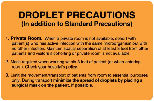 Medical Use Labels - Droplet Precautions Labels, 4" x 2-5/8"