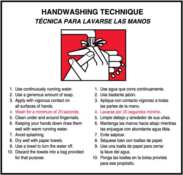 Medical Use Labels - Hand Washing Technique Labels, 6" x 6"