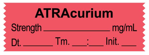 Medical Use Labels - Anesthesia Tape, Atracurium mg/mL , Date Time Initial, 1-1/2" x 1/2"