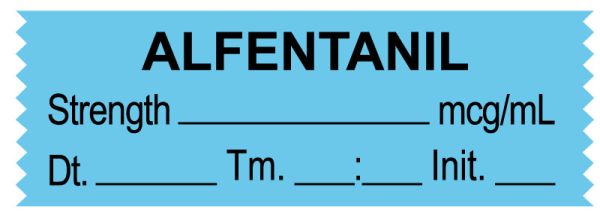 Medical Use Labels - Anesthesia Tape, Alfentanil mcg/mL, Date Time Initial, 1-1/2" x 1/2"