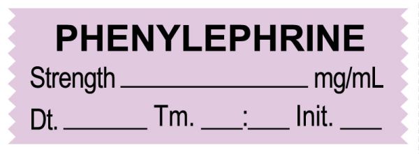 Medical Use Labels - Anesthesia Tape, Phenylephrine mg/mL, Date Time Initial, 1-1/2" x 1/2"