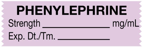 Medical Use Labels - Anesthesia Tape, Phenylephrine mg/mL, 1-1/2" x 1/2"