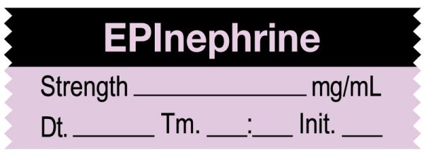 Medical Use Labels - Anesthesia Tape, Epinephrine mg/mL, Date Time Initial, 1-1/2" x 1/2"