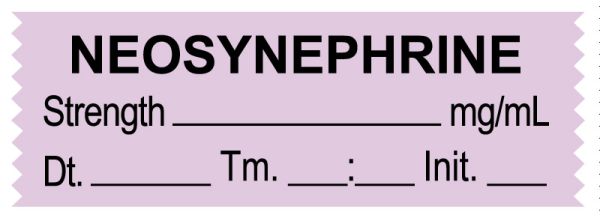 Medical Use Labels - Anesthesia Tape, Neosynephrine mg/mL, Date Time Initial, 1-1/2" x 1/2"