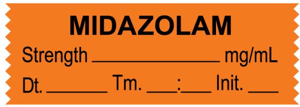 Medical Use Labels - Anesthesia Tape, Midazolam mg/mL, Date Time Initial, 1-1/2" x 1/2"