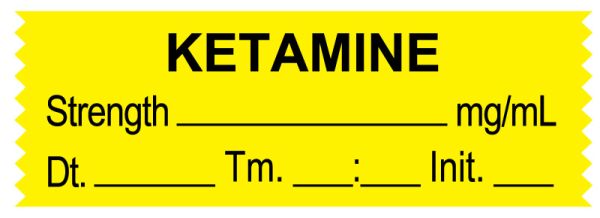 Medical Use Labels - Anesthesia Tape, KETAMINE mg/mL, DTI 1-1/2" x 1/2"