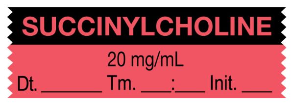 Medical Use Labels - Anesthesia Tape, Succinylcholine 20 mg/mL, Date Time Initial, 1-1/2" x 1/2"